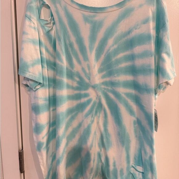 Torrid Aqua and White Tie-Dye Short Sleeve Tee with open back - Picture 1 of 6